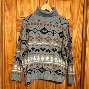 Panache Nordic Blue and Brown Turtleneck Sweater